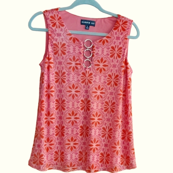 Harper 241 NWOT Orange & Pink Hippiecore 60s Inspired Sleeveless Top Size Small - Picture 1 of 6